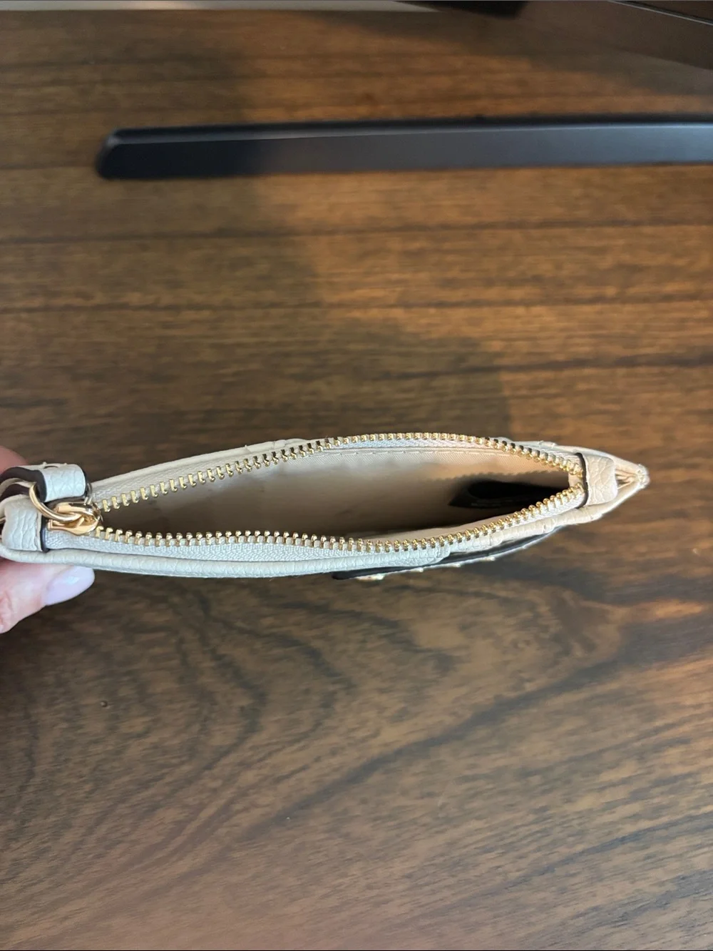White Leather Card Wallet with Gold Studs